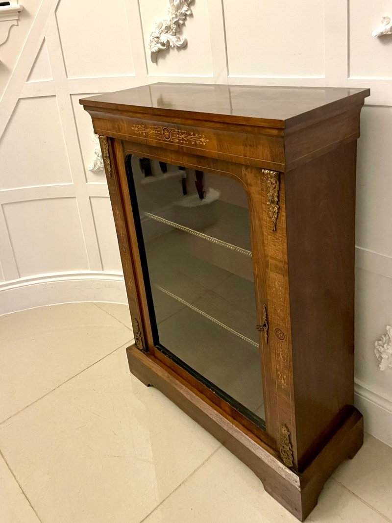 Antique Victorian Quality Figured Walnut Satinwood Inlaid Display Cabinet - Image 9